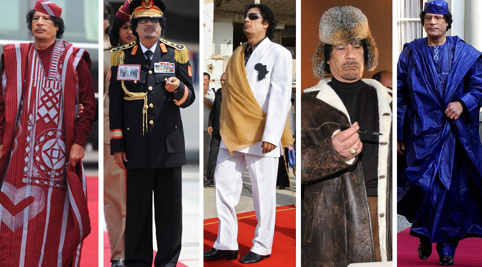 Muammar al-Qaddafi looks kind of fantastic in those red robes