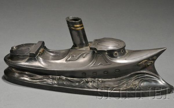 Art Nouveau-influenced steamboat inkwell