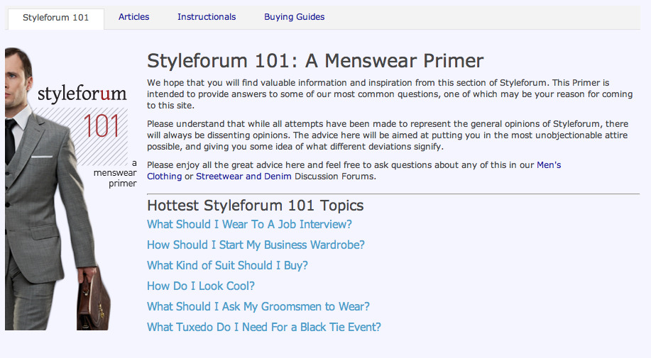 StyleForum just opened a “menswear primer” section on their website