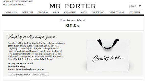 The menswear retailer Mr. Porter has the above placeholder site up