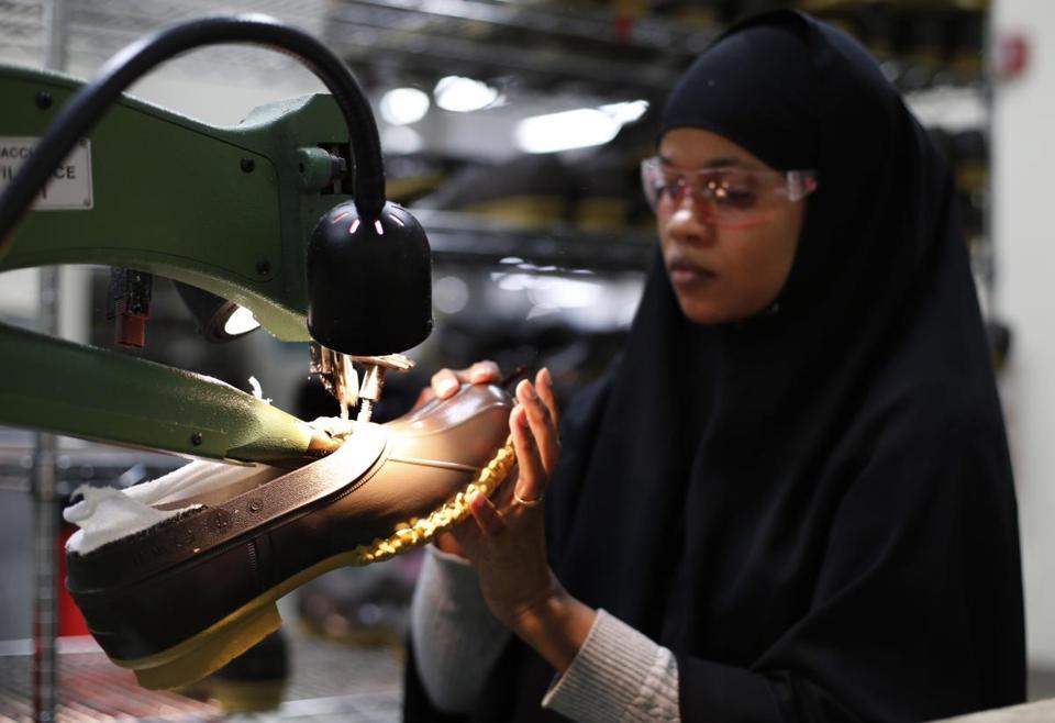 A muslim woman in LL Bean’s Lewiston, Maine factory
